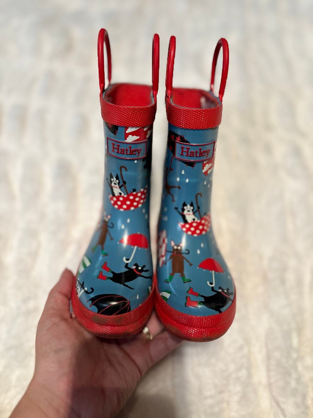Hatley Kids Rain Boots Toddler Size 6 Blue Dogs Umbrellas Waterproof Rubber